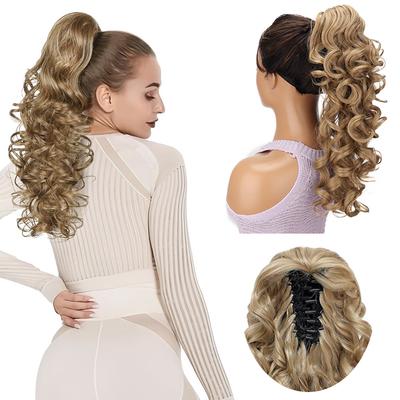 Synthetic Claw Clip Ponytail Extension Large Curly Lush Deep Hair Heat-Resistant Fiber For Women Daily Use