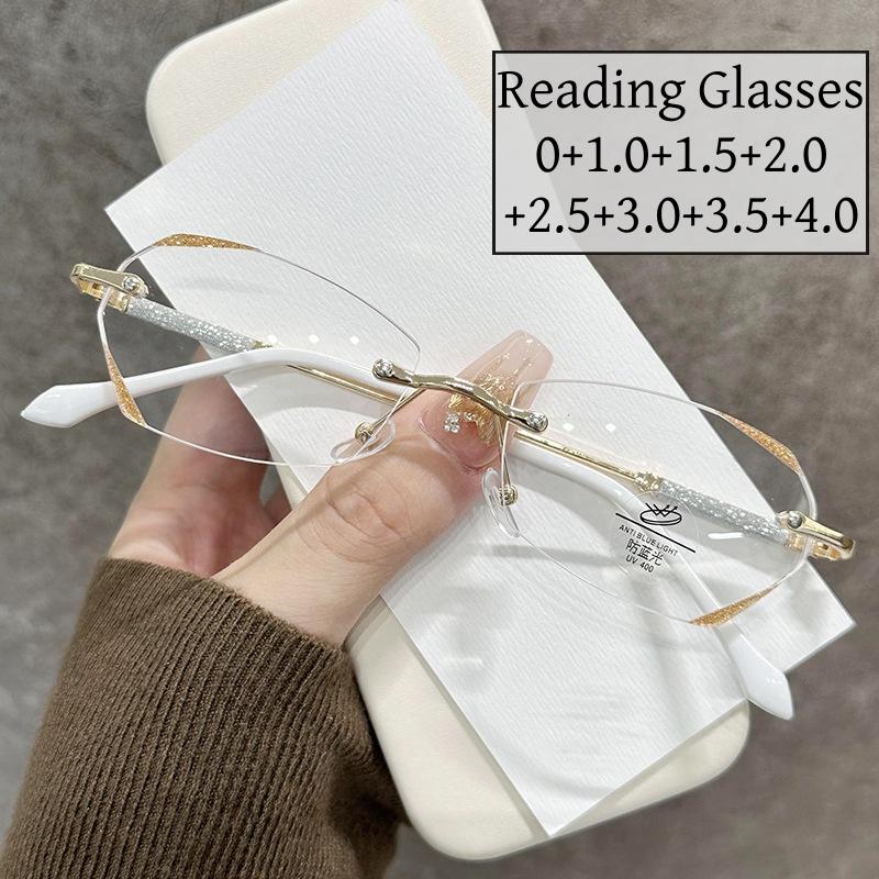 Ladies's Finished Blue Light Blocking Readers Fashion Trend Diamond-cut Far Sight Glasses Diopter Hyperopia Eyewear