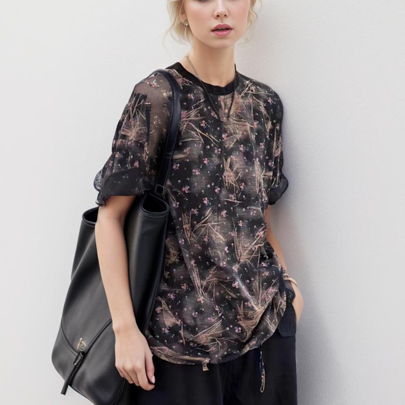 

DIMANAF 2024, новинка, летние женские размеры больших размеров, свободные свободные топы с короткими рукавами и круглым вырезом, базовые топы с цветочным принтом, новинка 2024 г.