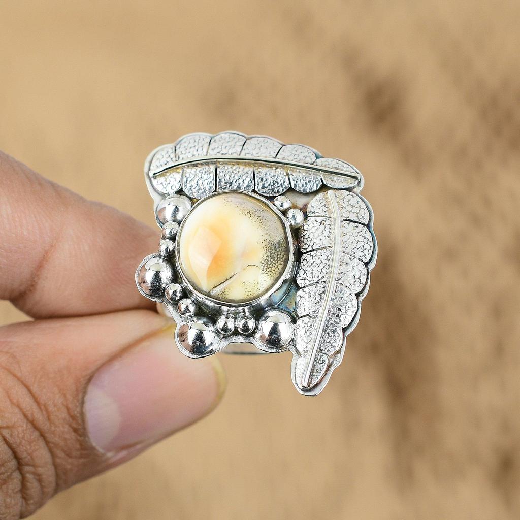 Oval Natural Shiva Eye Shell Statement Promise Art Deco Ring Jewelry 925 Silver