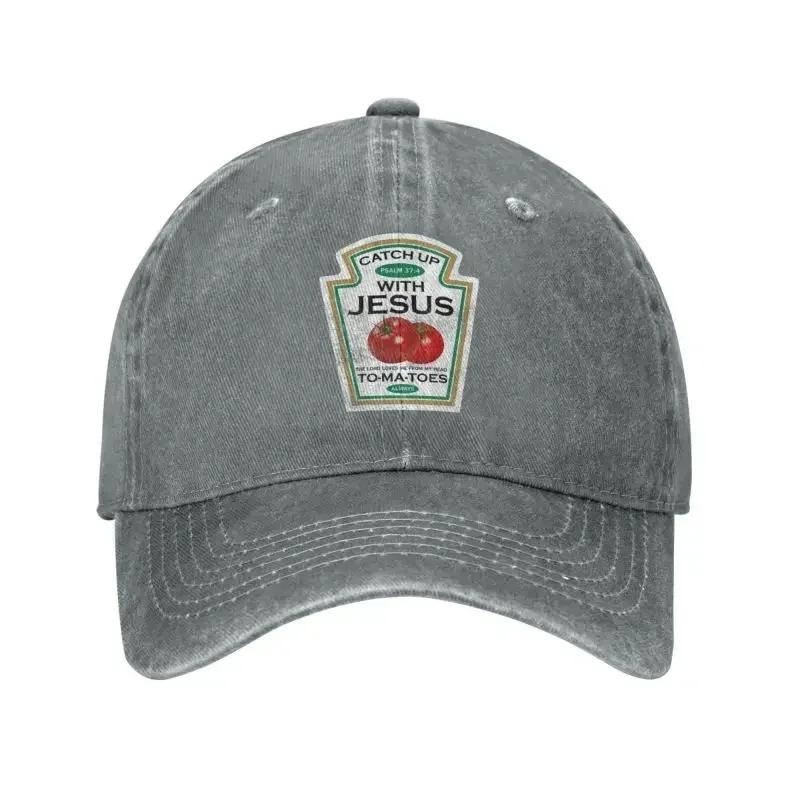 Cotton Catch Up With Jesus Baseball Cap Women Unisex Adjustable Vintage Vegan Tomato Christian Gift Veganism Dad Hat Sun Protection