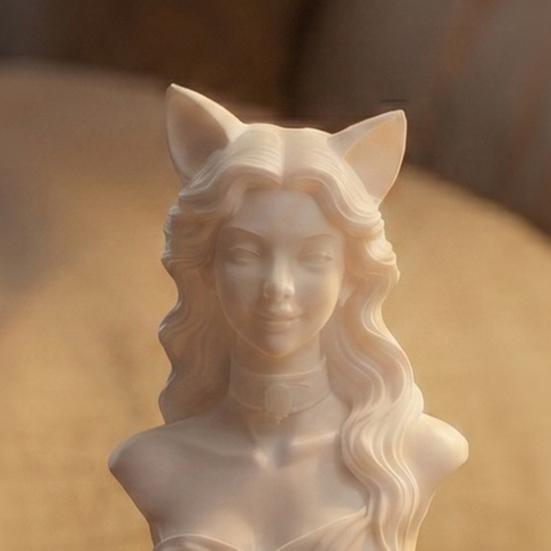 Figurina da Donna con Orecchie da Gatto Scultura Busto Femminile Stampata in 3D per Soggiorno Ufficio Scrivania Libreria Decorazione Casa