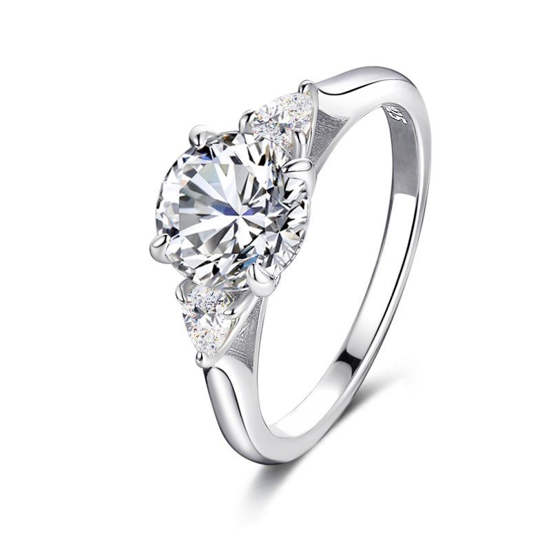 Sterling Silver Platinum-Gold Electroplated Ring with Inlaid Zircon - Fashionable Valentine's Day Gift Jewelry.