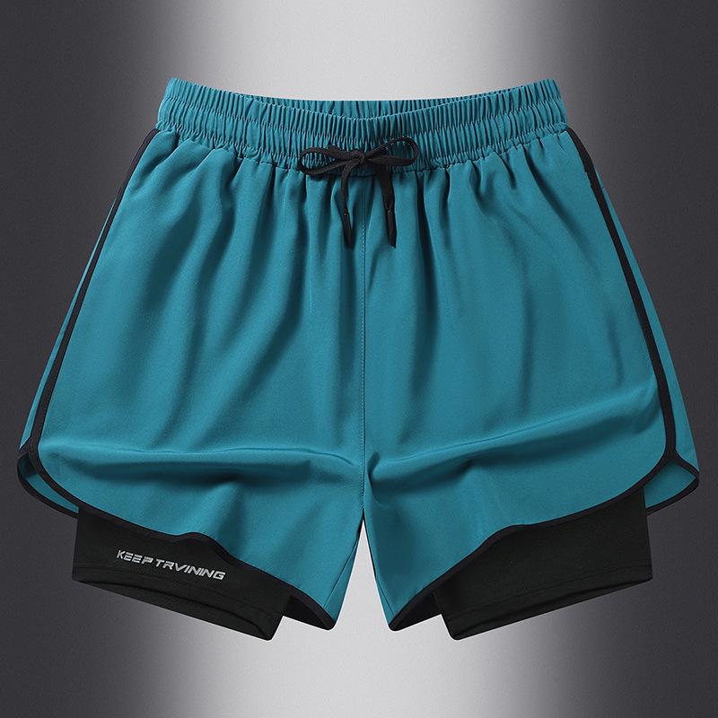 Pantalones Deportivos Cortos de Verano Antideslumbrantes de Doble Capa para Hombres y Mujeres para Correr al Aire Libre, Fitness