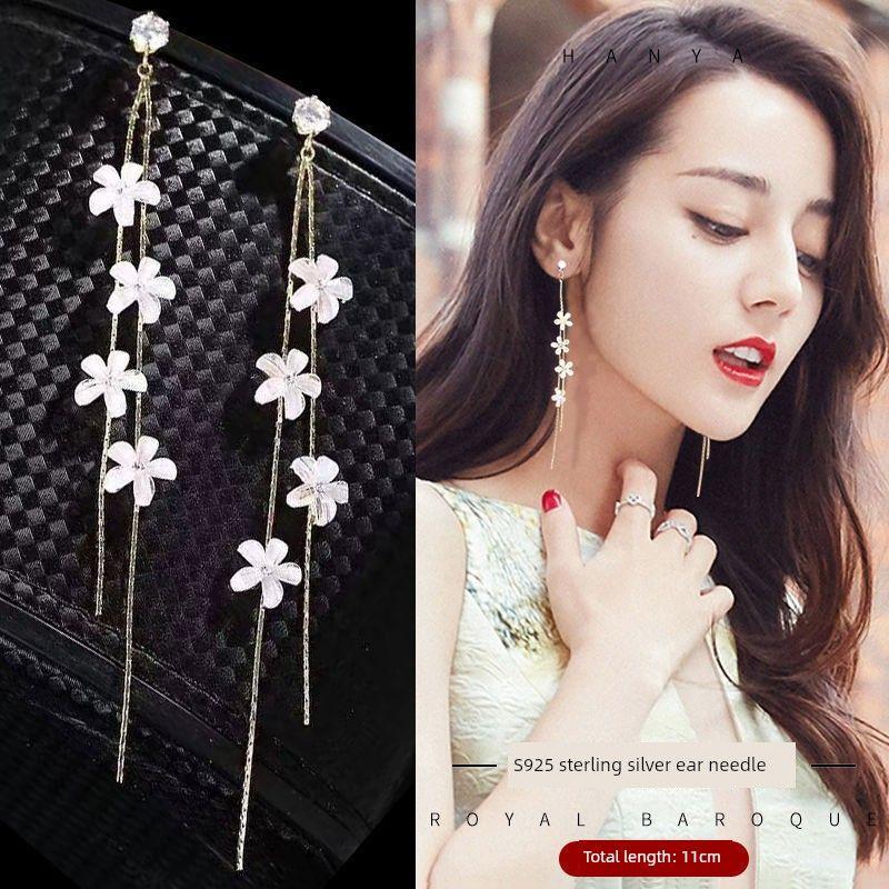 

Универсальные длинные серьги-кисточки из стерлингового серебра с гипоаллергенным покрытием Four Plum Blossom silver [Silver Needle]]