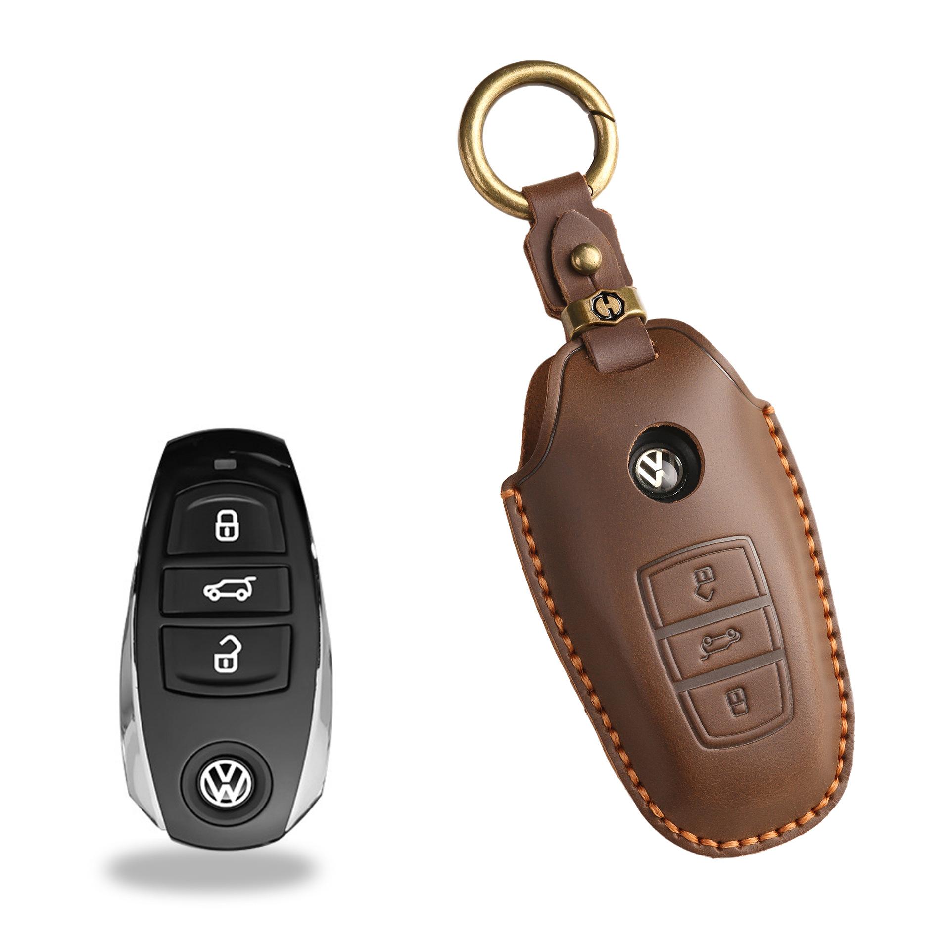 

Retro Key Cover Is Suitable For Volkswagen Old Touareg Pure Hand-Stitched Leather Special Key Bag Shell Chain коричневый
