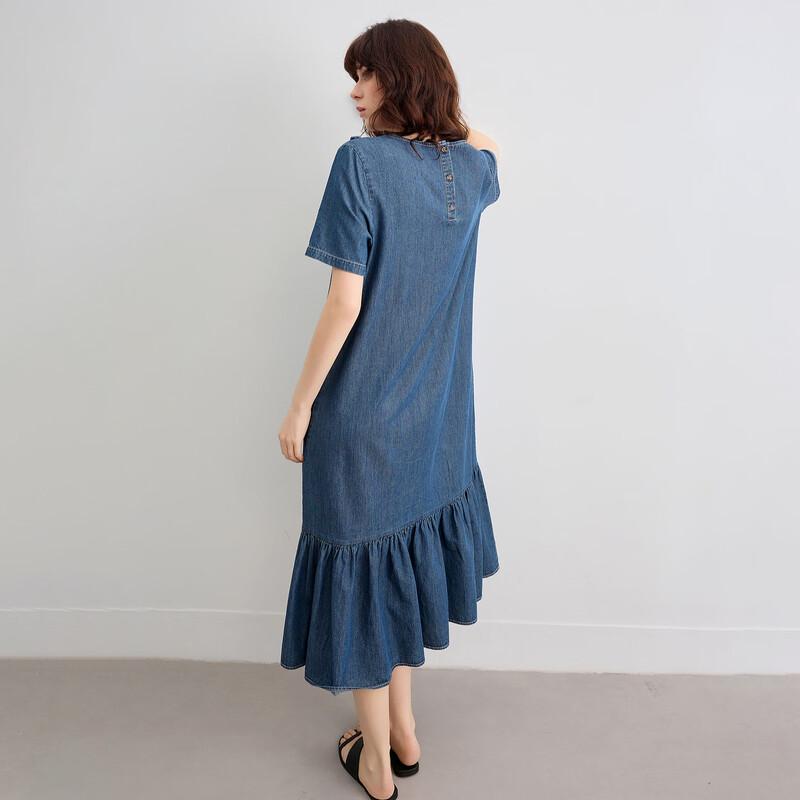 Demana Ruffle A-Line Denim Dress
