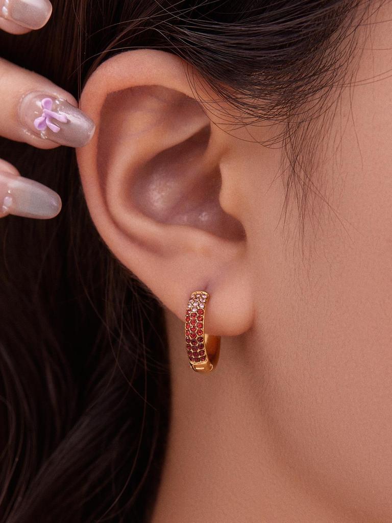 Qiong Yao Zircon Three-Row Diamond U-Shape Ear Cuff, 18k Gold Plated Stainless Steel Earrings