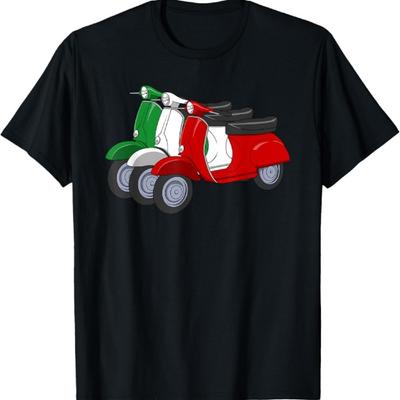 Itálie Skútr Moped Vlajka Italská Vlajka Tričko