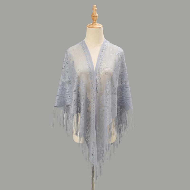 New hollow monochrome polyester triangle scarf women's popular hot-selling solid color with soft shawl