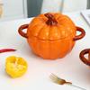 DoubleHled Ceramic Pumpkin Bowl Halloween Themed Serving Bowl for Soups And Stews Home Decor And Culinary Use