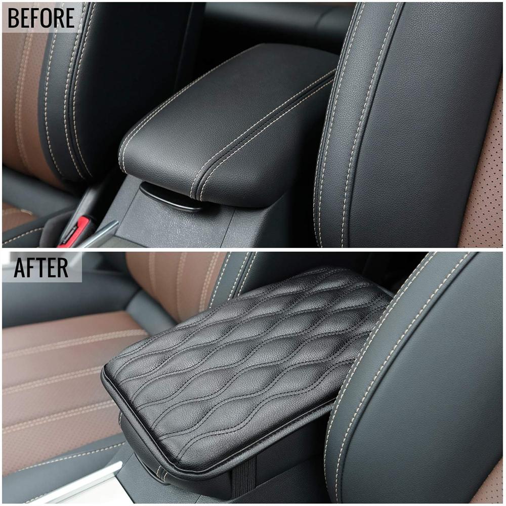 Auto Center Console Pad, Universal Waterproof Armrest Seat Box Cover, Leather Auto Armrest Cover Protector for Most Vehicle(Black)