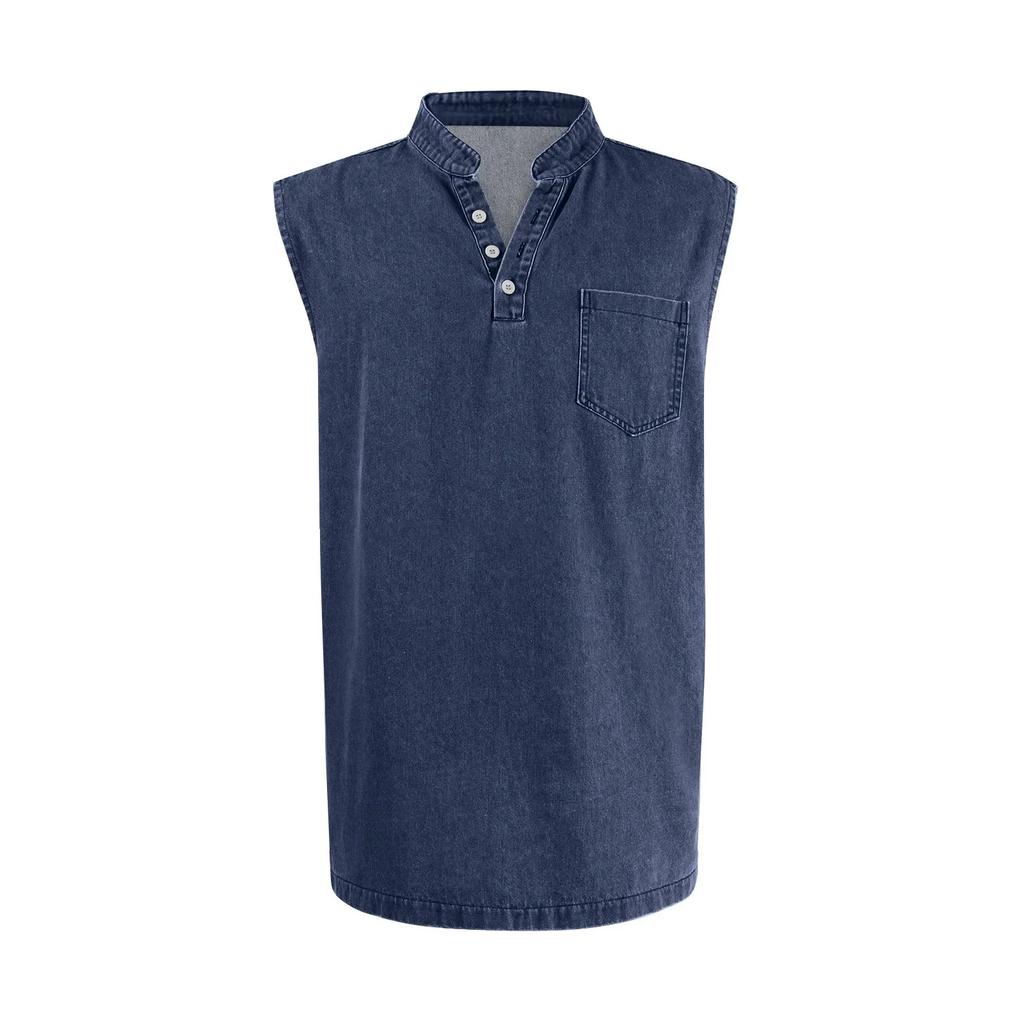Letní džínová tílka pro muže Jednobarevné ležérní bez rukávů Tričko Šik Vintage Streetwear Vesta Pánské sportovní navlékací tílka