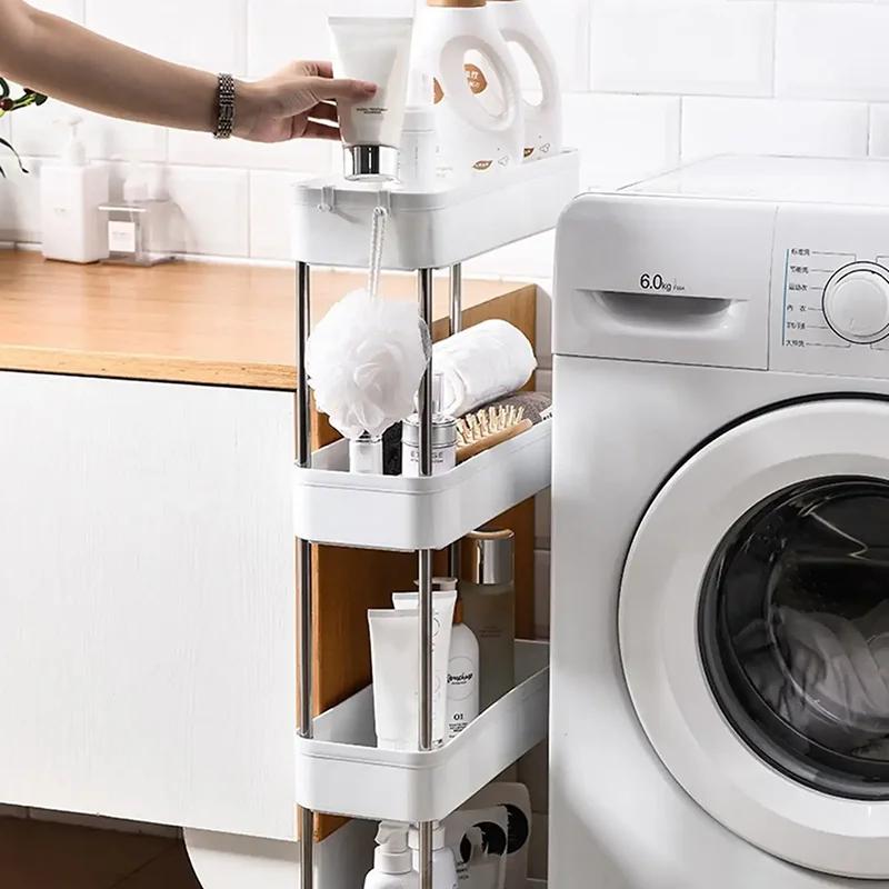 3/4 Tier Movable Gap Storage Rack Rolling Utility Cart Storage Shelf Kitchen Bathroom Slim Slide Organizer Shelf Livingroom