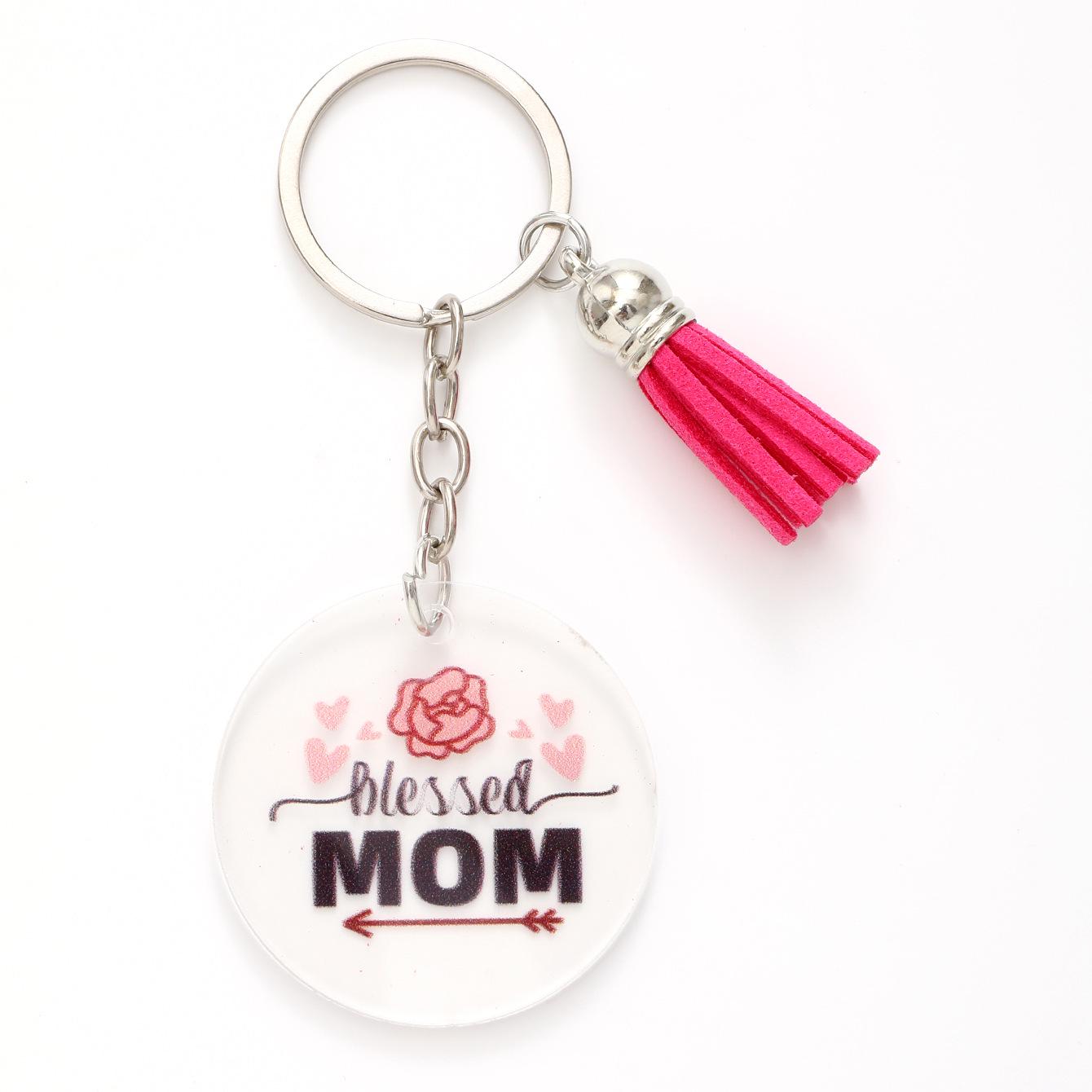 Red Floral Acrylic Tassel Pendant & Leopard Print Keychain