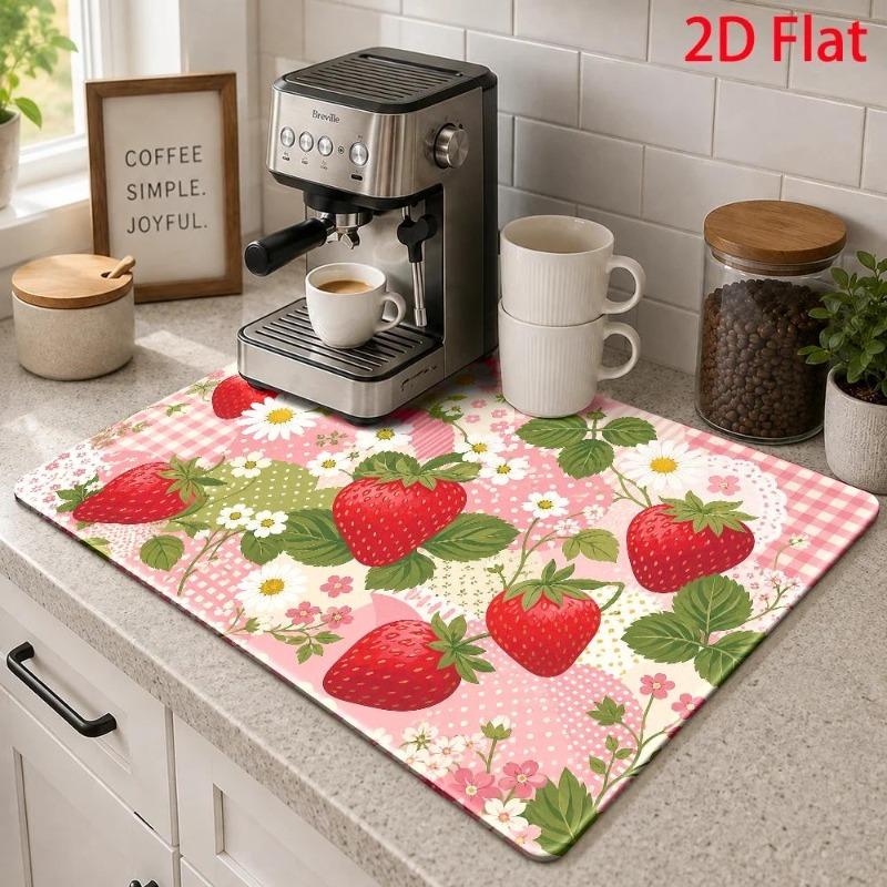 Super Absorbent Mat 2D Flat Gothic Skeleton Cat Cushion Dish Drying Pad Halloween Candle Pattern Kitchen Placement Rug