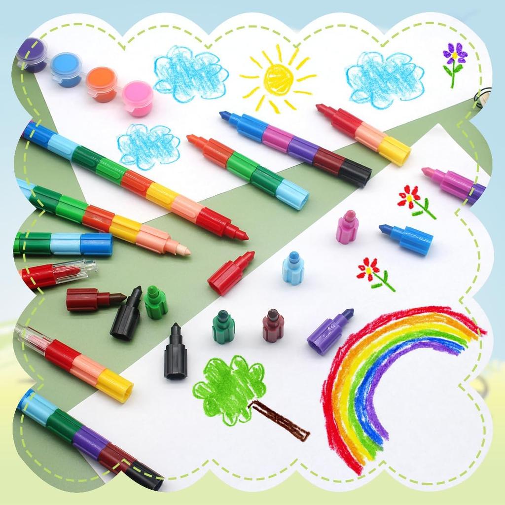 15 Pcs Stacking Crayons 12 Colors Buildable Crayons Set Colorful Drawing Crayons Party Favors DIY Rainbow Painting Pencils for School Office Birthday