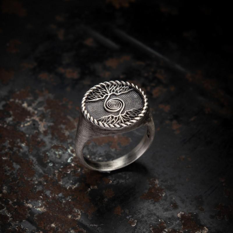 Adjustable Open Ring Men Women Vintage Tree Of Life Design Plated Geometric Leaf Band Minimalist Unique Jewelry