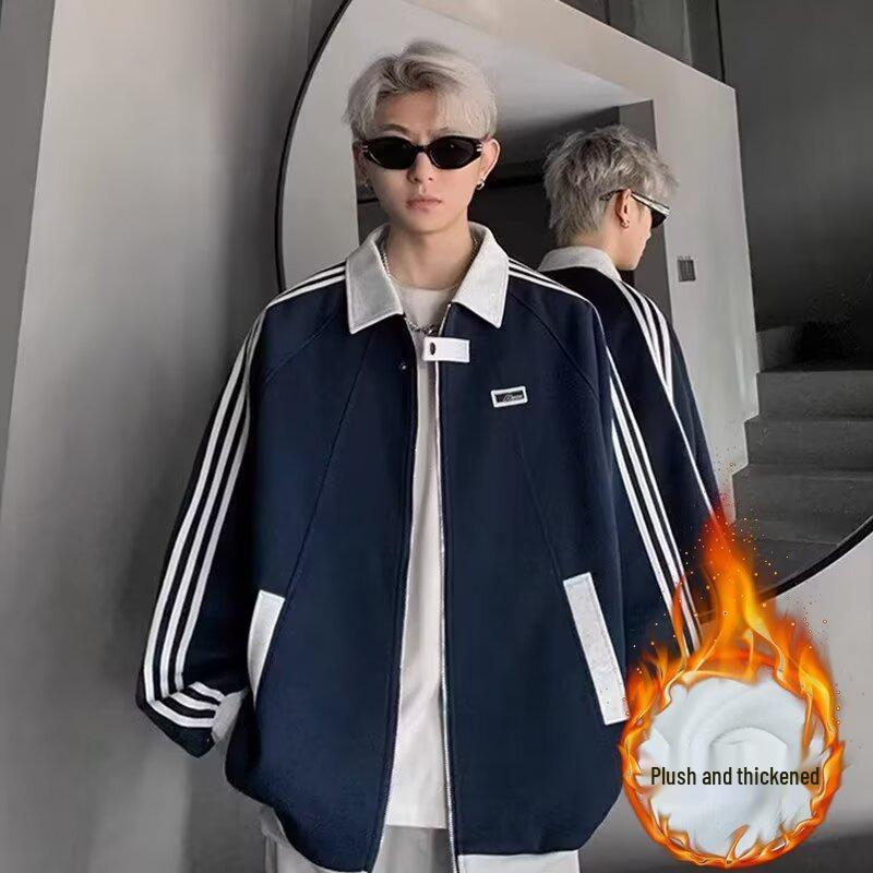 Men's College-Style Three-Stripe Baseball Cardigan: Trendy Autumn/Winter Versatile Jacket