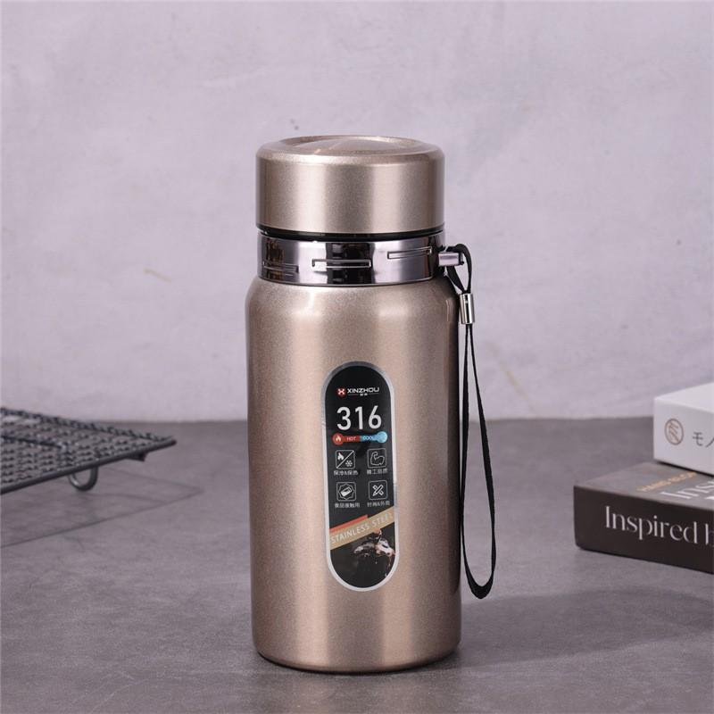 316 Stainless Steel Vacuum Insulated Travel Mug With Tea Strainer Leakproof Lid Carry Rope Office Outdoor Use