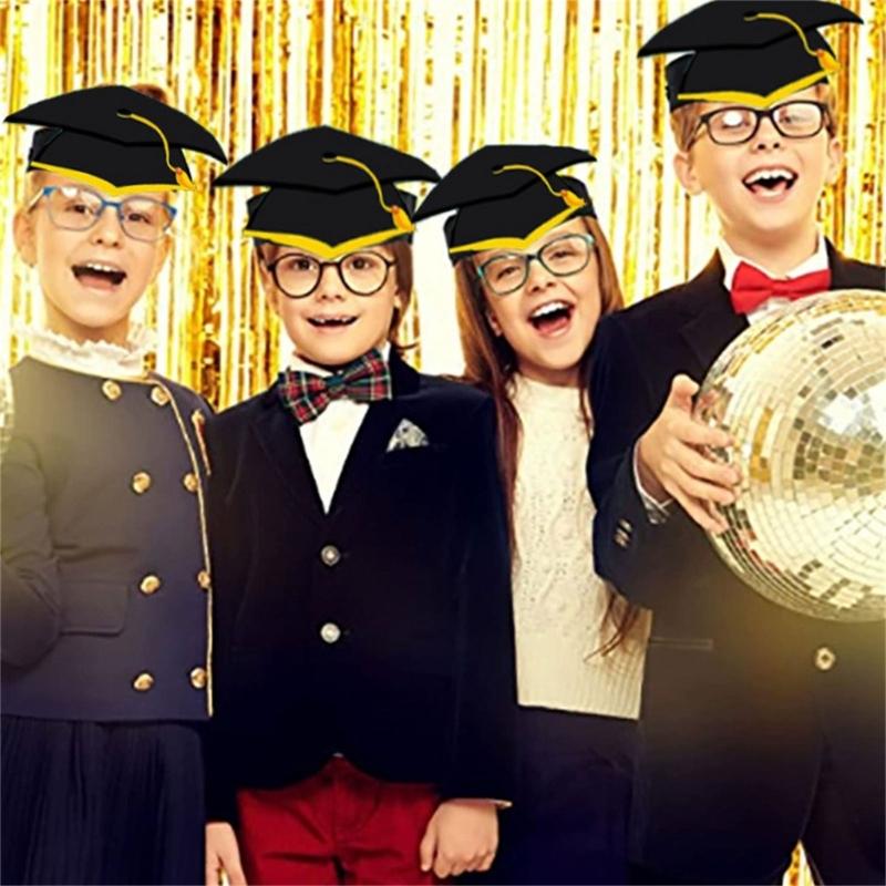 10pcs Colorful Graduation Hat for End Of Year Ceremonies Classroom Supplies Handmade Paper Headwear with Tassels