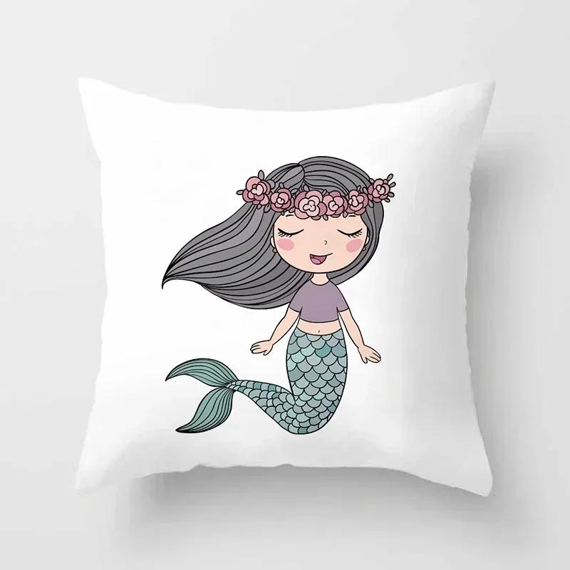 Cartoon Mermaid Decorative Cushions Pillowcase Polyester Cushion Cover Throw Pillow 45*45 Sofa Decoration Pillowcover