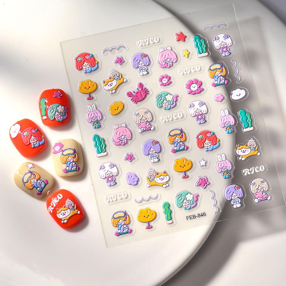 2024 Xiaohongshu Rabbit & Wreath Nail Stickers - Cute Cartoon Series in Multiple Styles