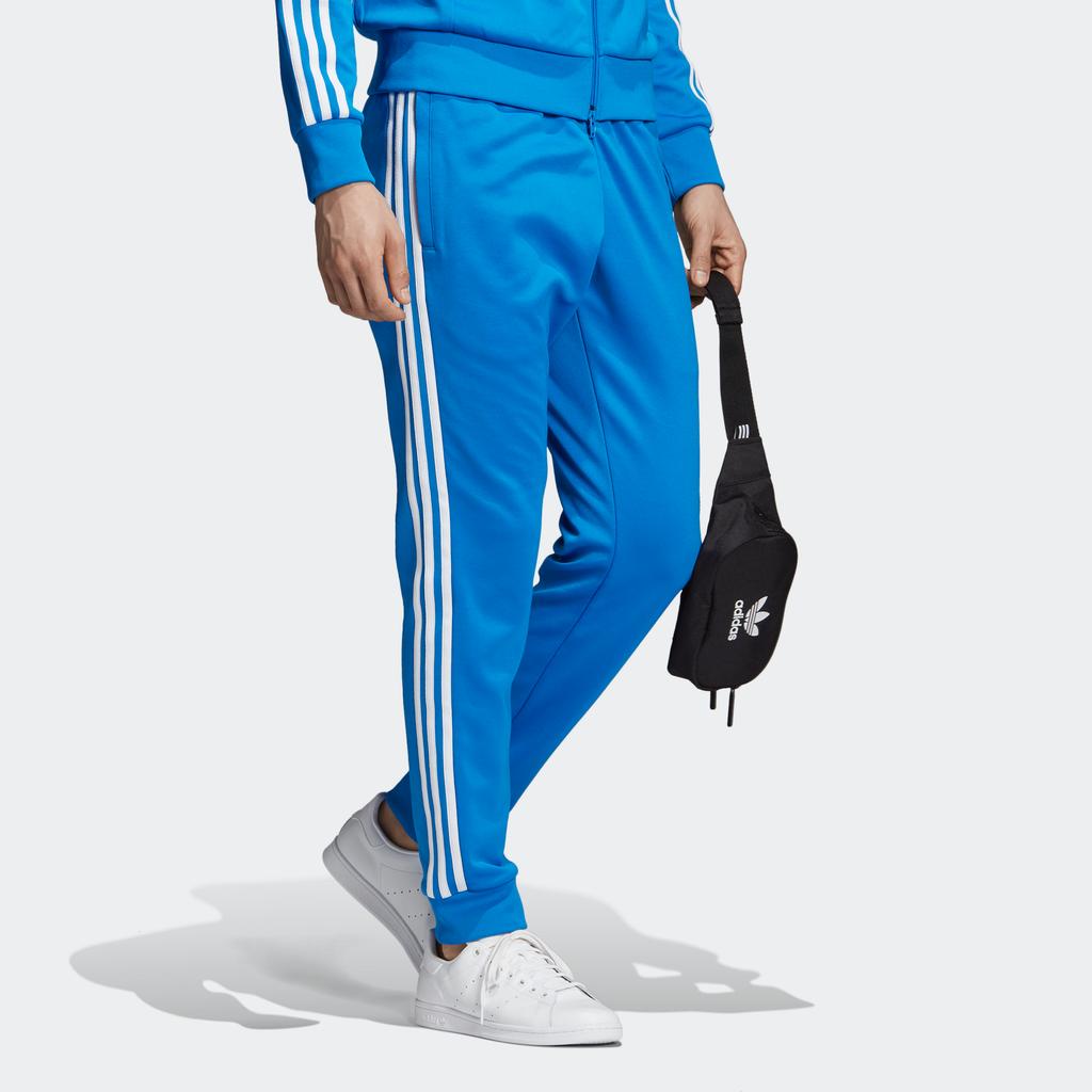 Adidas Side Stripe Joggers With Cuff Men Bottoms Blue ED6058