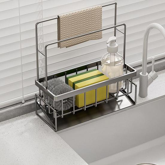 Kitchen Sink Caddy Sponge Holder Large Capacity Rustproof Self-draining Multipurpose Soap Dish Holder Drying Rack
