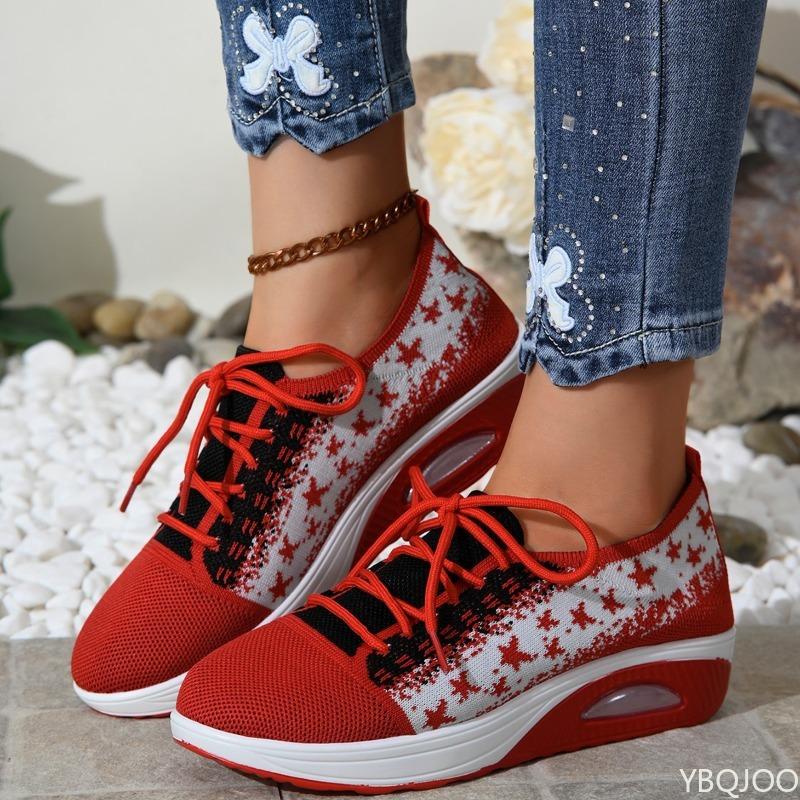

Fashion Sports Shoes for Women 2025 New Thick Soled Color Blocked Casual Low Top Running Breathable Vulcanized Shoes Platform Sneakers 36 красный