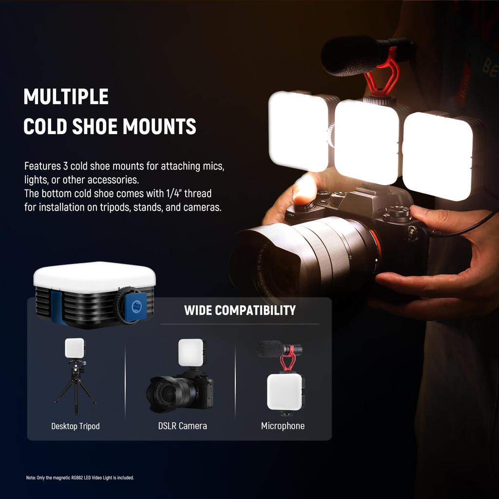 NEEWER RGB62 2-Pack Magnetic Video Lights RGB Shooting Lights APP Control 360° Full Color LED Camera Light CRI97+ Dimmable 2500K-8500K 17 Scene Modes