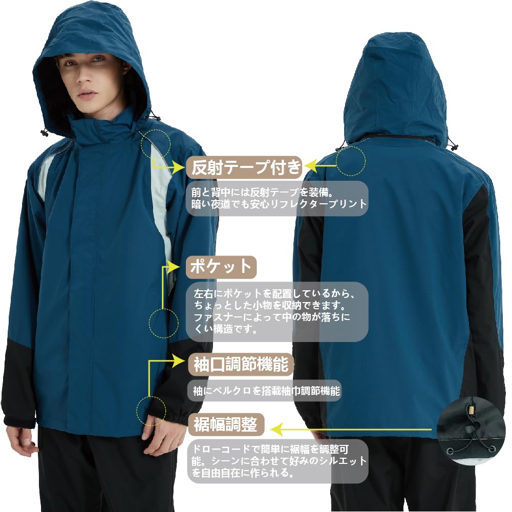 [TopKylin] Men's Waterproof Rain Suit, Breathable Windproof Jacket & Pants Set for Golf, Outdoor, Cycling, Fishing, Work, Commuting, Size 2XL