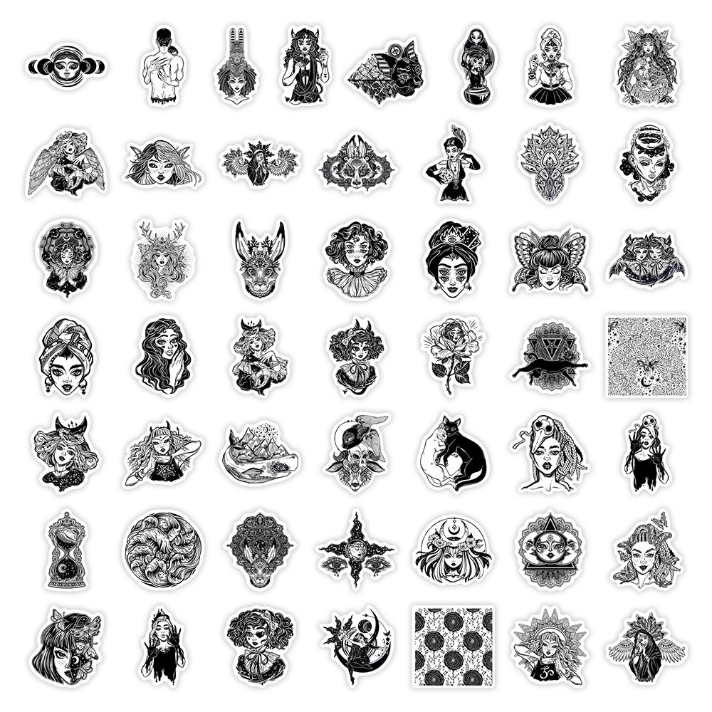 Fantasy Gothic Witch Stickers Black White DIY Toys Gift Decorative Decal for Laptop Phone Scrapbook Diary Luggage Waterproof