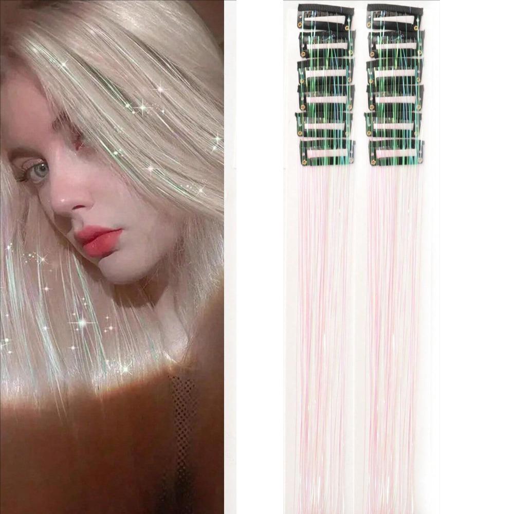 

12 шт. 20 дюймов Наращивание волос на заколках Блестящая сказочная мишура для волос Набор мишуры для волос Аксессуары для волос 04