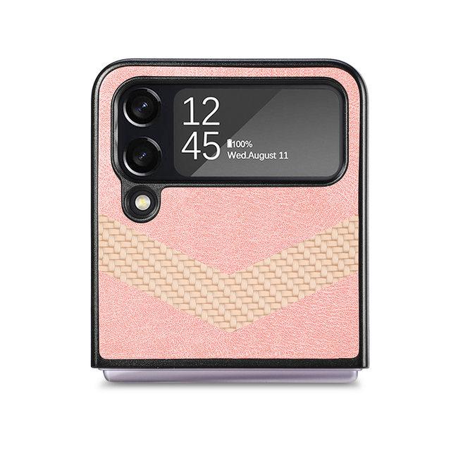 

Деловой кожаный чехол с защитой от отпечатков пальцев для Samsung Z Flip4 5g, чехлы с защитой от падения для Samsung Galaxy Z Flip 4 Flip4 Zflip4 for Samsung Z Flip 4 розовый