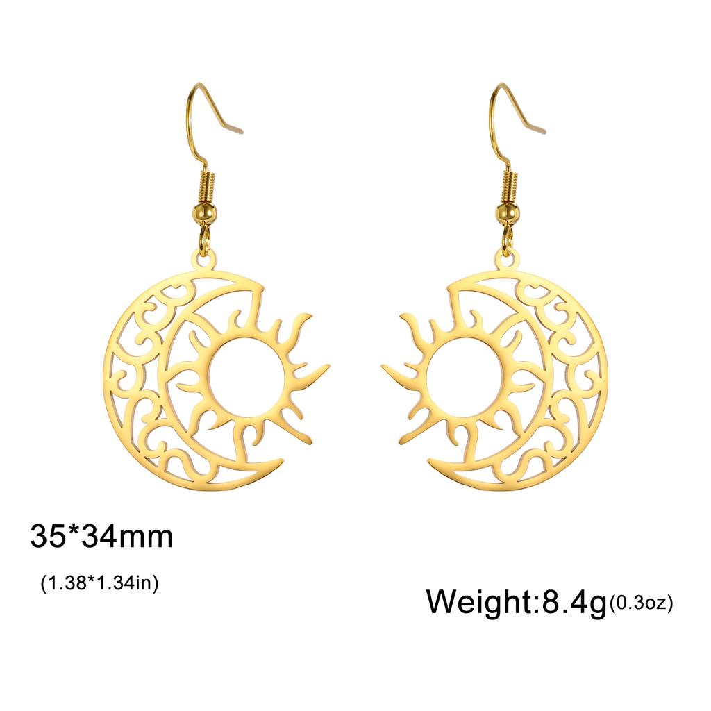 Crescent Moon Sun Pendant Drop Earrings for Women Stainless Steel Gold Earrings Bohemian Jewelry Birthday Gift