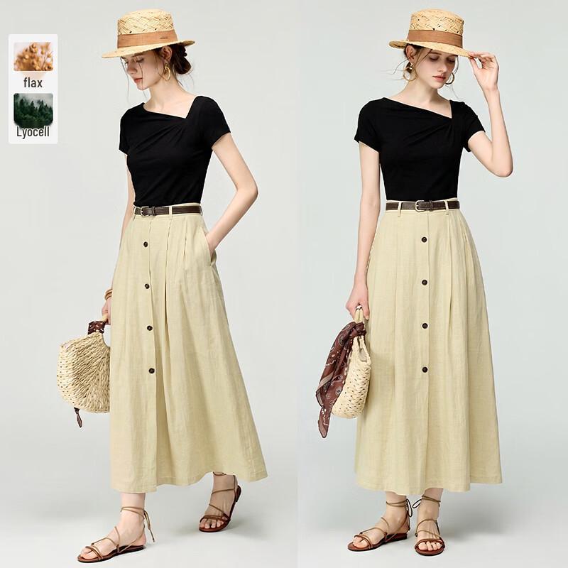 Tencel Linen Faux Two-Piece Dress M