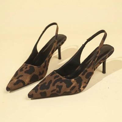 Shoes Female Slingbacks Women's High Heels Classics Dress Pumps Women Leopard Pointed Toe Slip On Women's Sandals High Heels