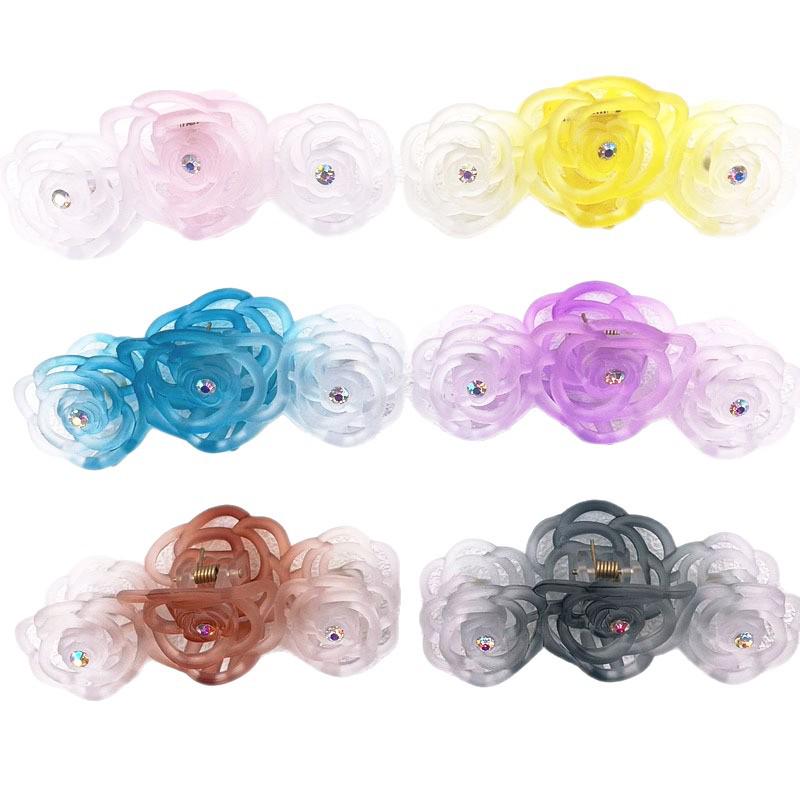 Korean Translucent Rose Hollow Claw Hair Clip - Versatile Solid Color Shark Clip Accessory