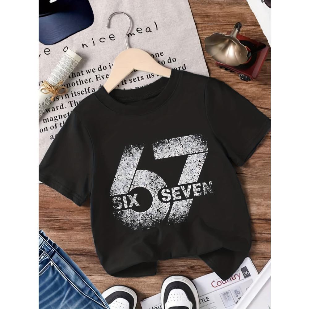 Kinder 6 7 Print T-Shirt Kurzarm Rundhals Lässiges Oberteil T-Shirts Sommer Bequem Mode Mädchen und Jungen Kleidung