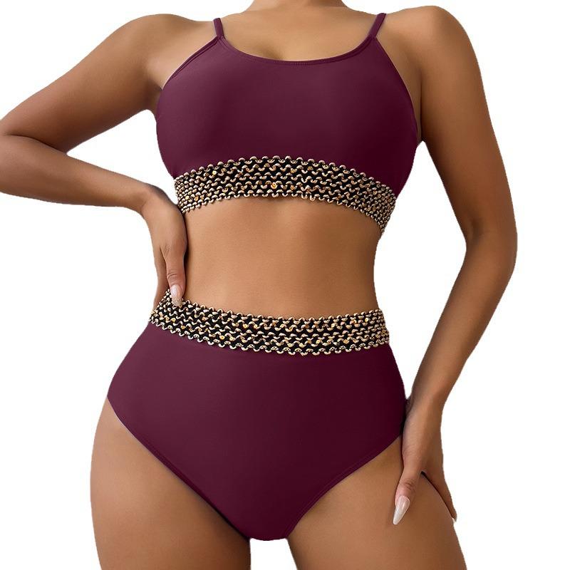 New Style High Waist Backless Bikini - Solid Color Women's Swimwear