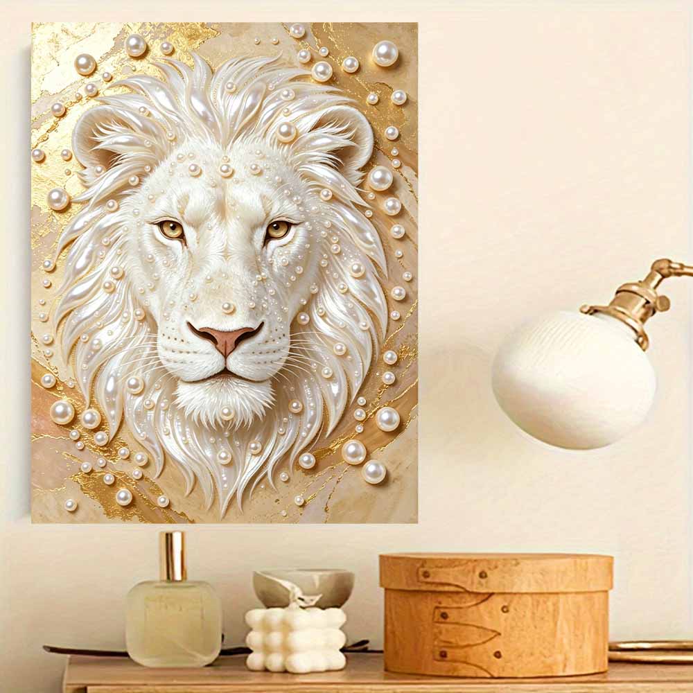 DIY Pearl Art Painting Majestic Lion Handmade Craft Modern Wall Decor Leisure Relax Activity Nice Gift for Novice Art Practitioners Home