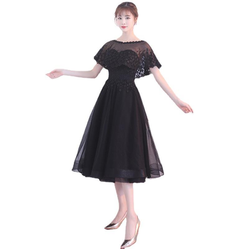 Black Evening Dress, New Annual Meeting Party, Students Show Thin Medium and Long Small Dress Dress