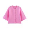 Women Fashion Brown Button Decoration Knitted Sweater Vintage Short Sleeves Female Leisure Lady Sweaters Y2k