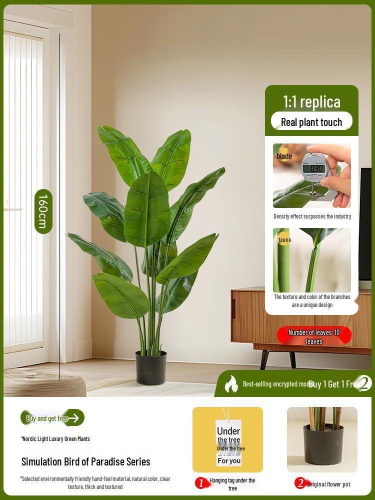 Luxury Fishtail Palm Artificial Tree for Indoor Living Room Decor - Bionic Green Plant In Pot for Floor Landscaping.