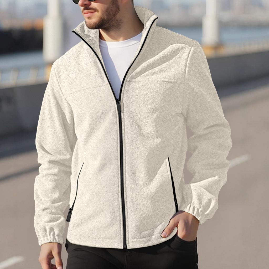 Fleece Jacket for Men Full Zip Lightweight Stand Collar Warm Jackets Casual Outdoor Windproof Coat with Pockets Men's Tactical Winter Fall Coat Jacket