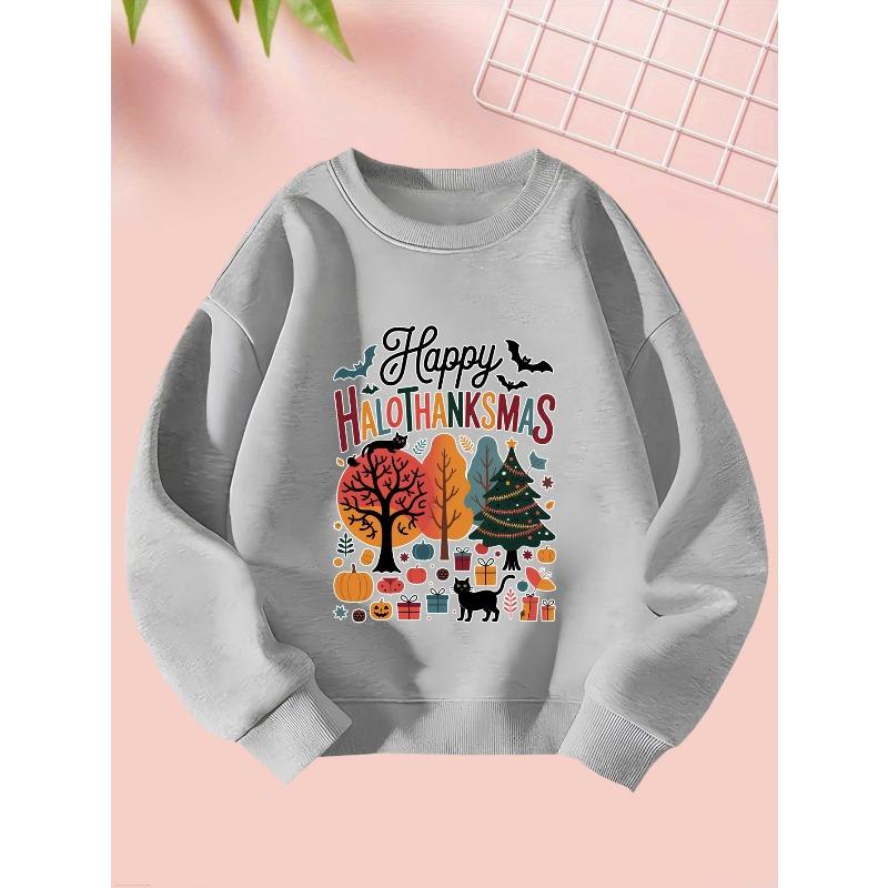 Stylish Casual Round-Neck Sweatshirt for Girls, Perfect for Autumn And Winter, Featuring Trendy Sports Prints