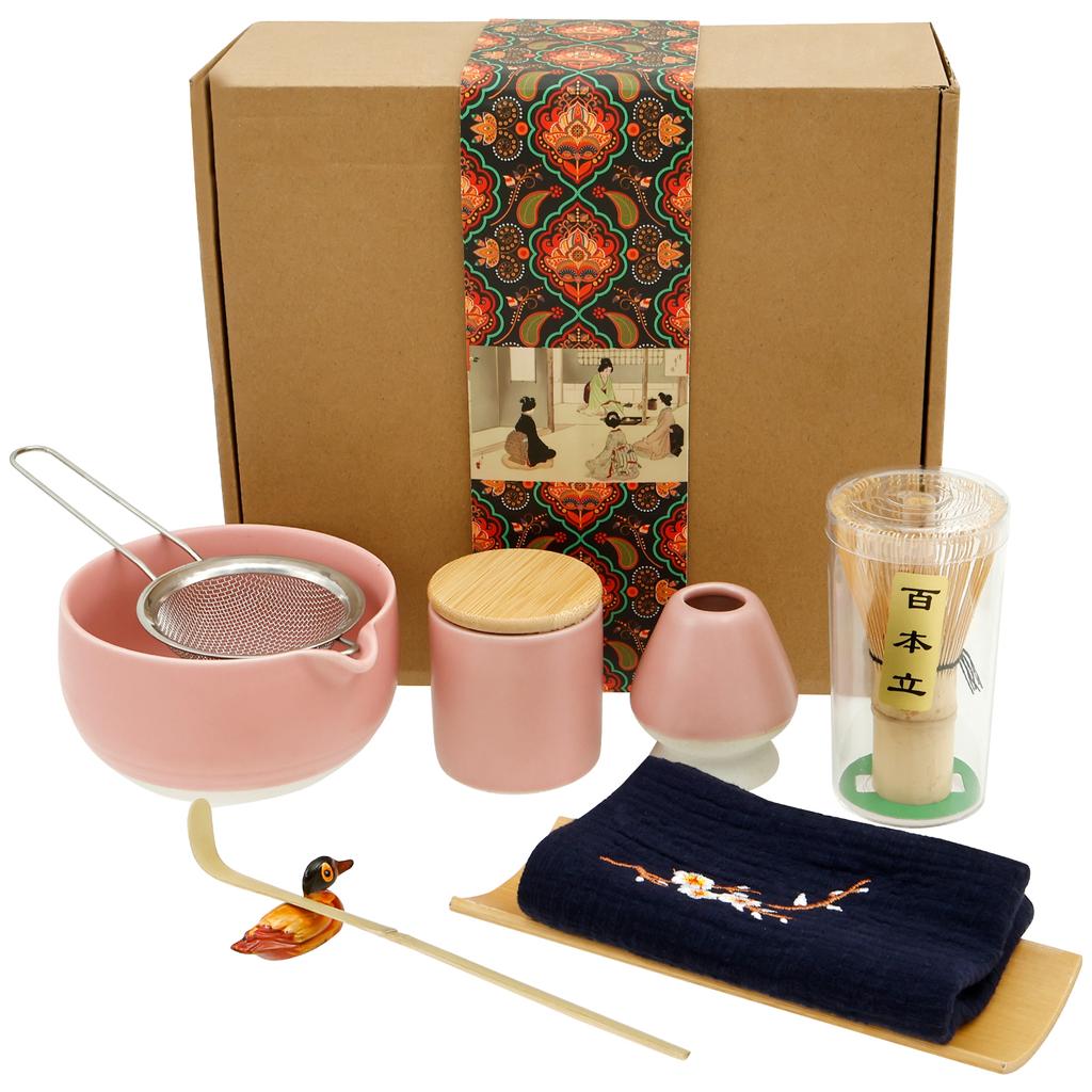 5/7/9Pcs Matcha Whisk Set Elegant Matcha Tea Set Ceramic Bowl Teaspoon Whisk Holder Powder Box Spoon Holder Tea Cloth Tea Sieve