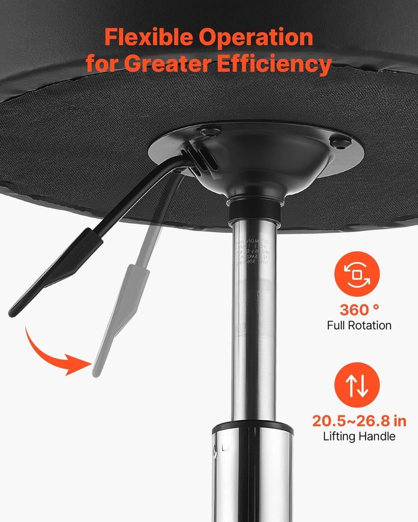 Rolling Stools with Wheels, Set of 2, 226.8kg Weight Capacity, Height Adjustable, Thick Cushion Ergonomic PU Leather Seat, 360° Swivel Round Rolling
