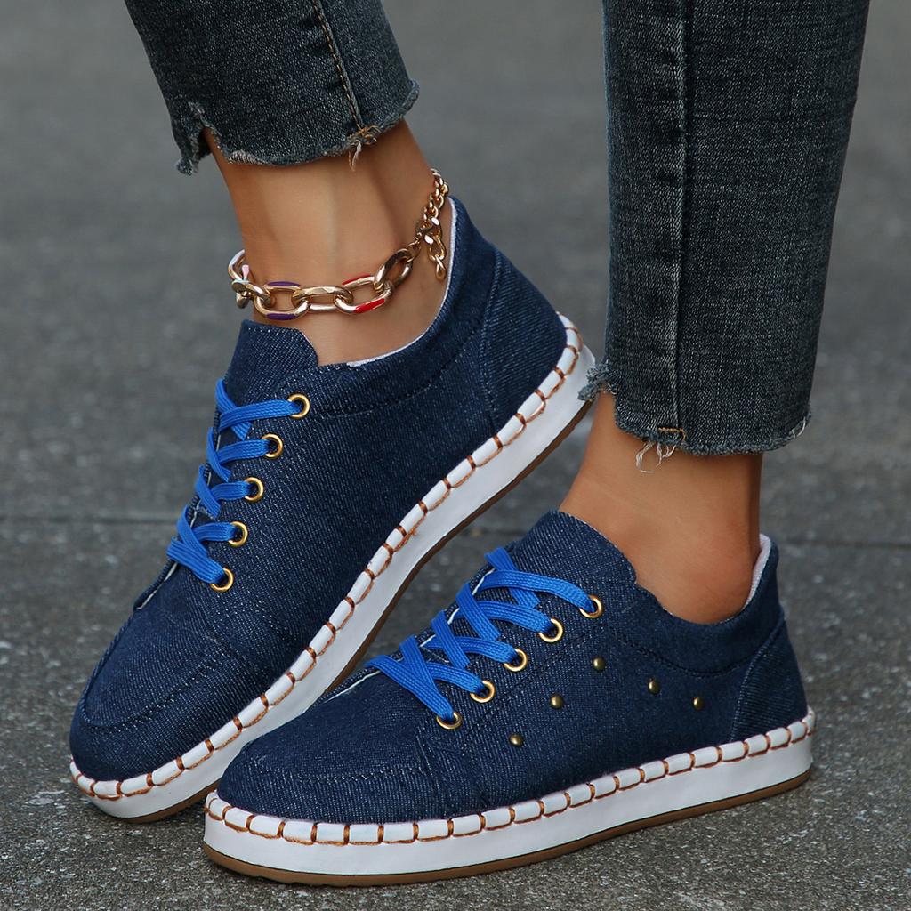 Autumn new large size canvas shoes women's round head flat bottom couple shoes front lace-up lazy single shoes